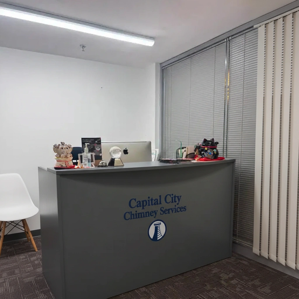 Capital City Chimney Services professional office reception area with branded desk